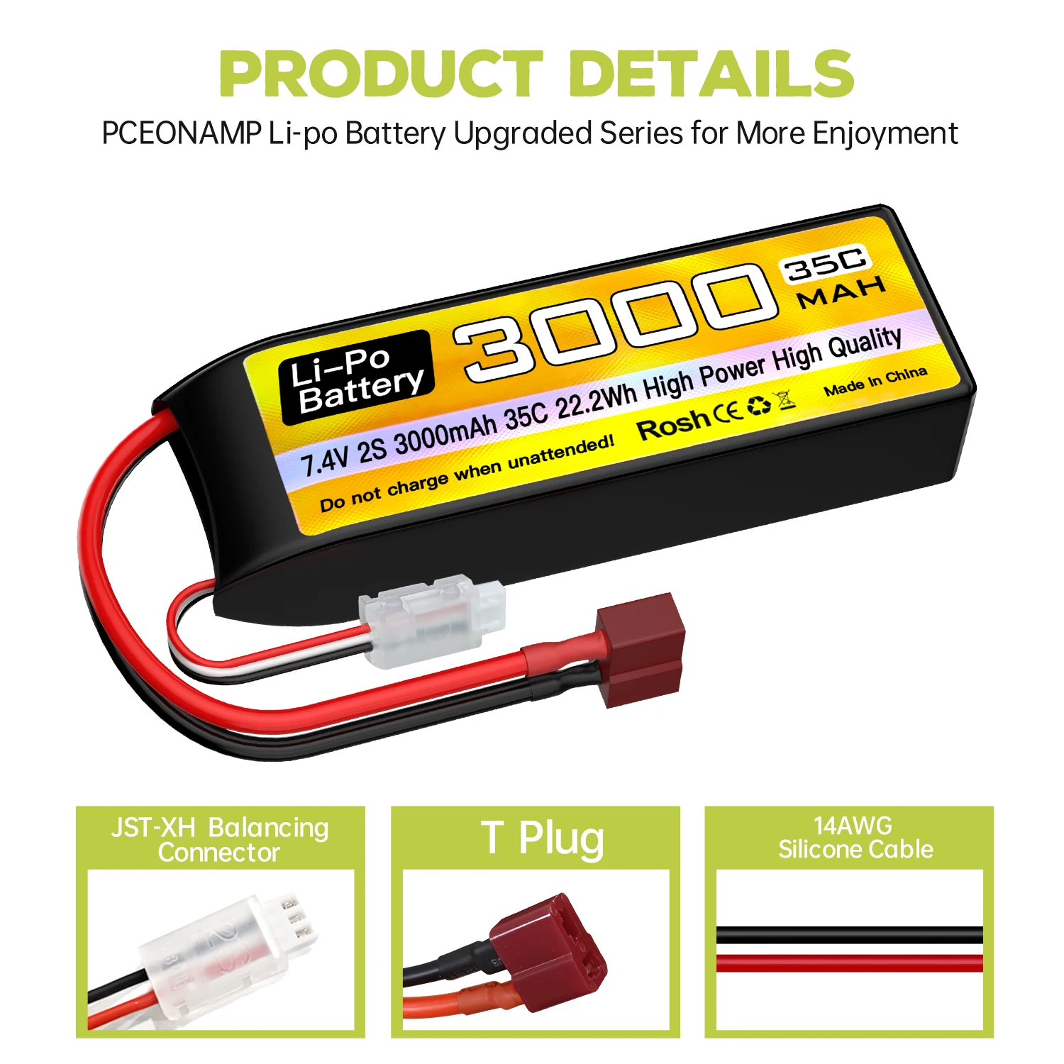 Bateria lipo 2s 7.4v 3000mah 35c com cabo de carregamento usb para carro rc, caminhão, navio rc, quadricóptero aeronave rc fpv drone bateria