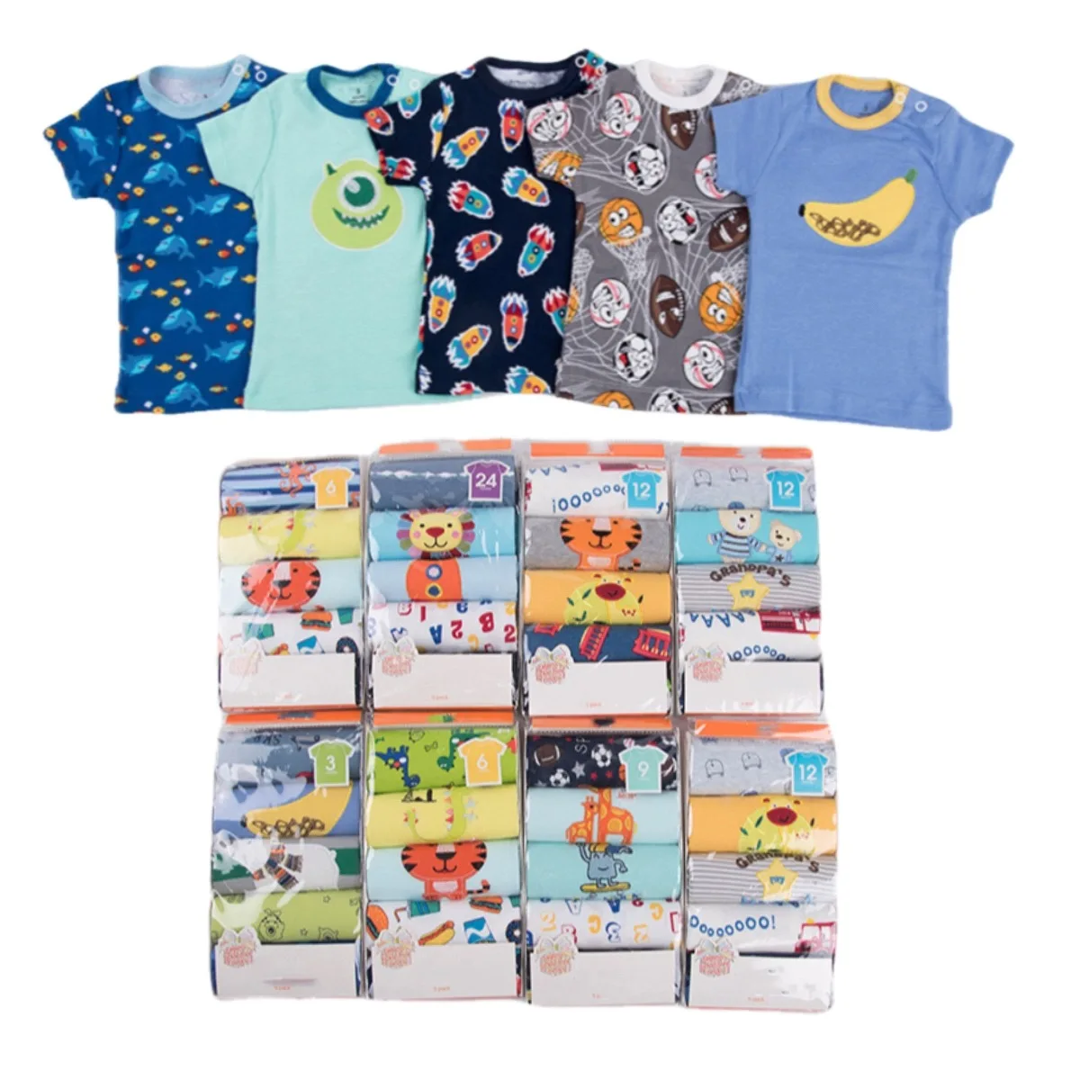 Retail 5pcs/pack 0-24months short-sleeve t shirt Baby Infant cartoon newborn clothes for boys girls cute Clothing summer