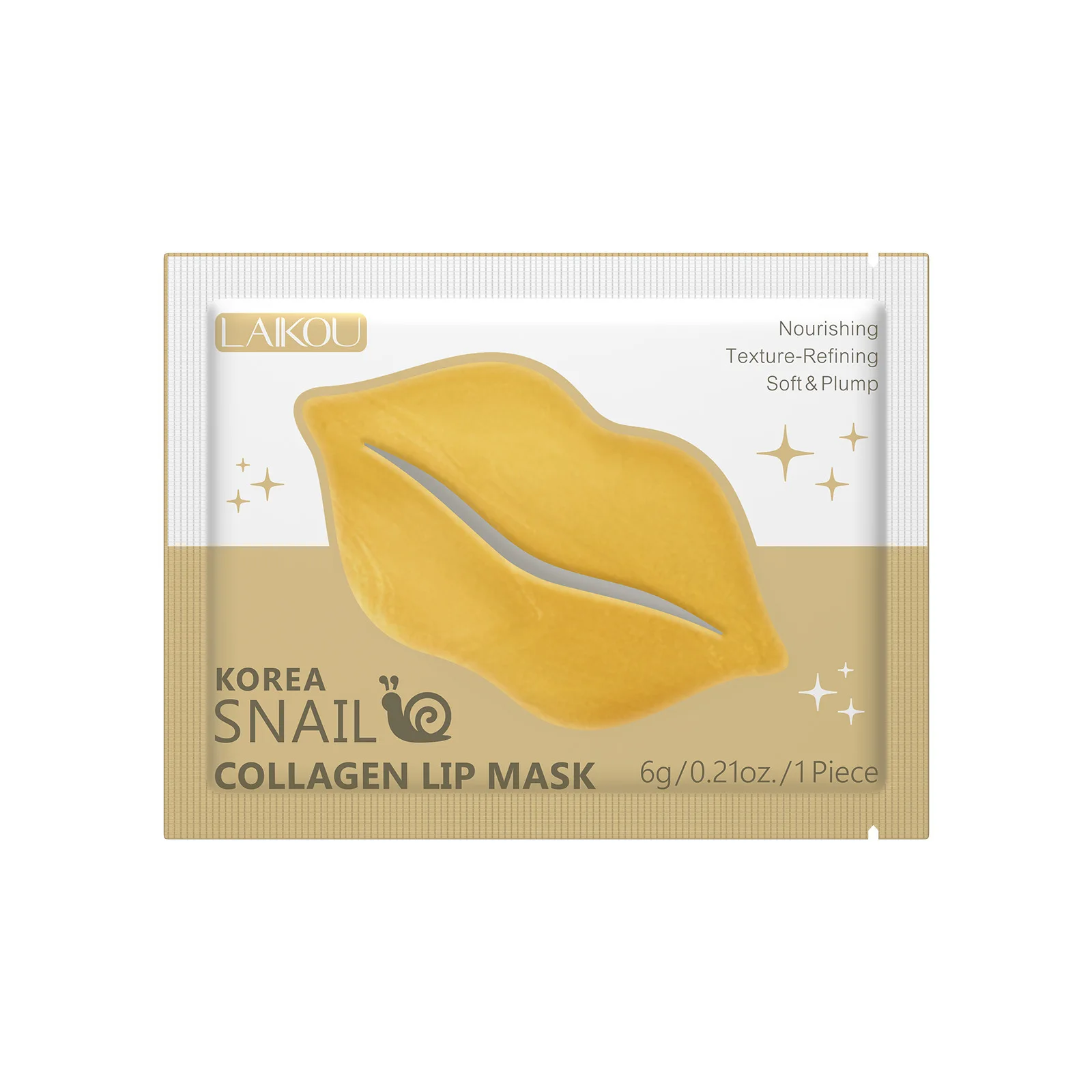 LAIKOU Collagen Snail Lip Mask, Korean Lip Patch for Fine Lines & Dryness, Plumping Firming Lip Care 10Pcs 6g Overnight Mask