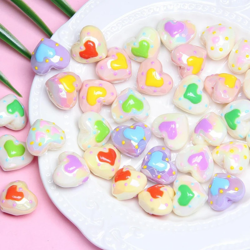 22MM 10PCS Hand Painted Cut Heart Shaped DIY Handmade Materials Mobile Phone Chain Keychain Bracelet loose Beaded Accessories
