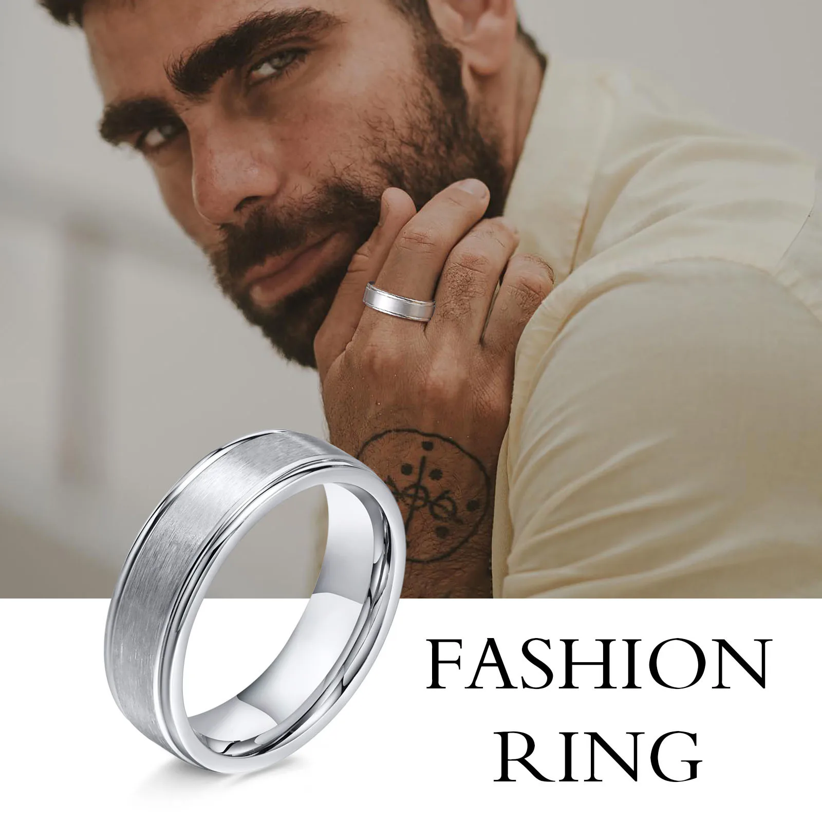 Basic 6MM Wide Wedding Engagement Bands Rings for Men, Matte Surface Stainless Steel Male Finger Gift Jewelry US Size