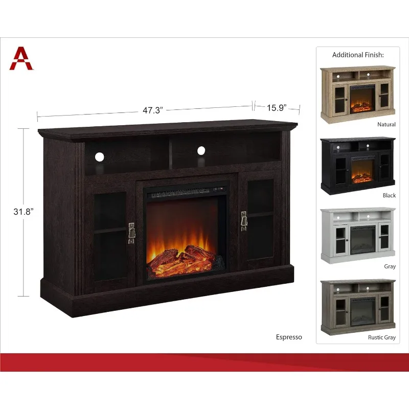 Ameriwood-consola eléctrica para TV de 50 pulgadas, dispositivo con chimenea, Espresso, Chicago