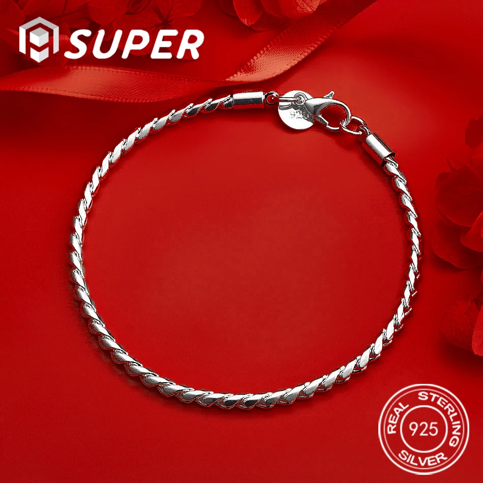 

ALISuper 925 Sterling Silver Exquisite Twisted Rope Bracelet Men and Gift Party Jewelry Accessories