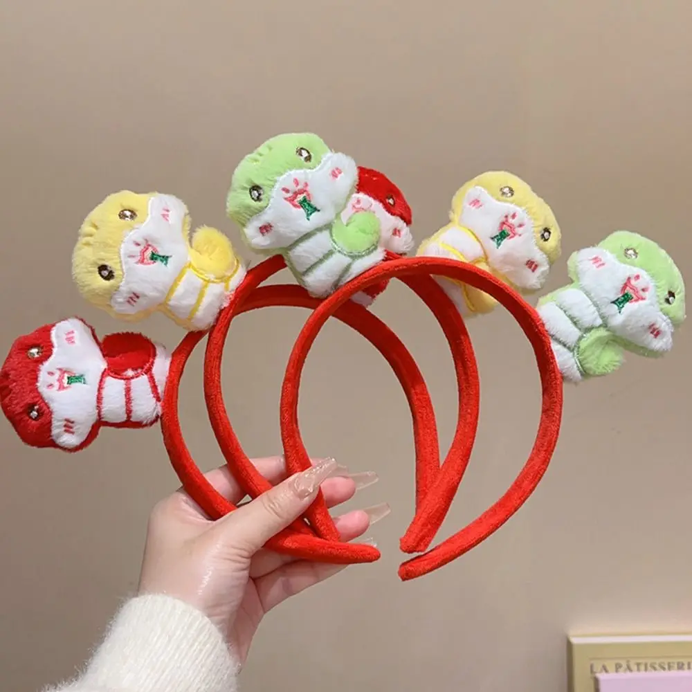 Red Hairband 2025 Happy New Year Headband Hairpin Cartoon New Year Pendant Mascot Snake Chinese Style Plush Snake Year Headband