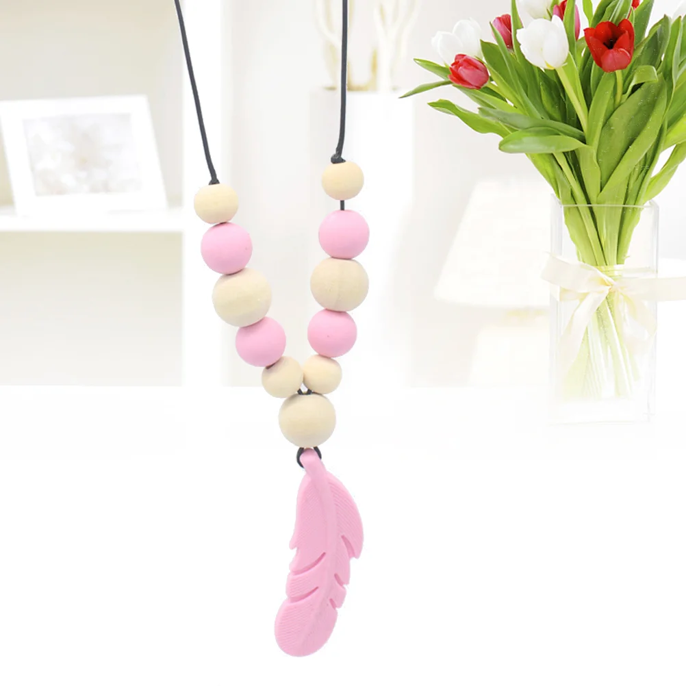 Nursing Pendant Baby Teether Silicone Soother Chew Toy Teething Necklace(Pink) silicone teether necklace