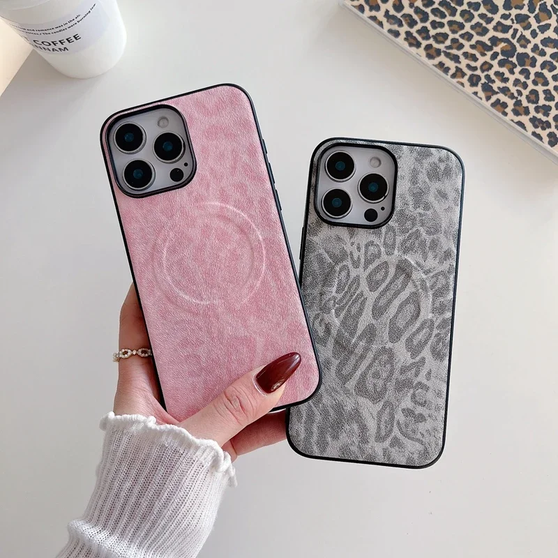 럭셔리 비즈니스 슬레 마그네틱 가죽 아이폰 17 에어 16 15 14 13 프로 맥스 레오파드 플로럴 충격 방지 백 커버 펀다스