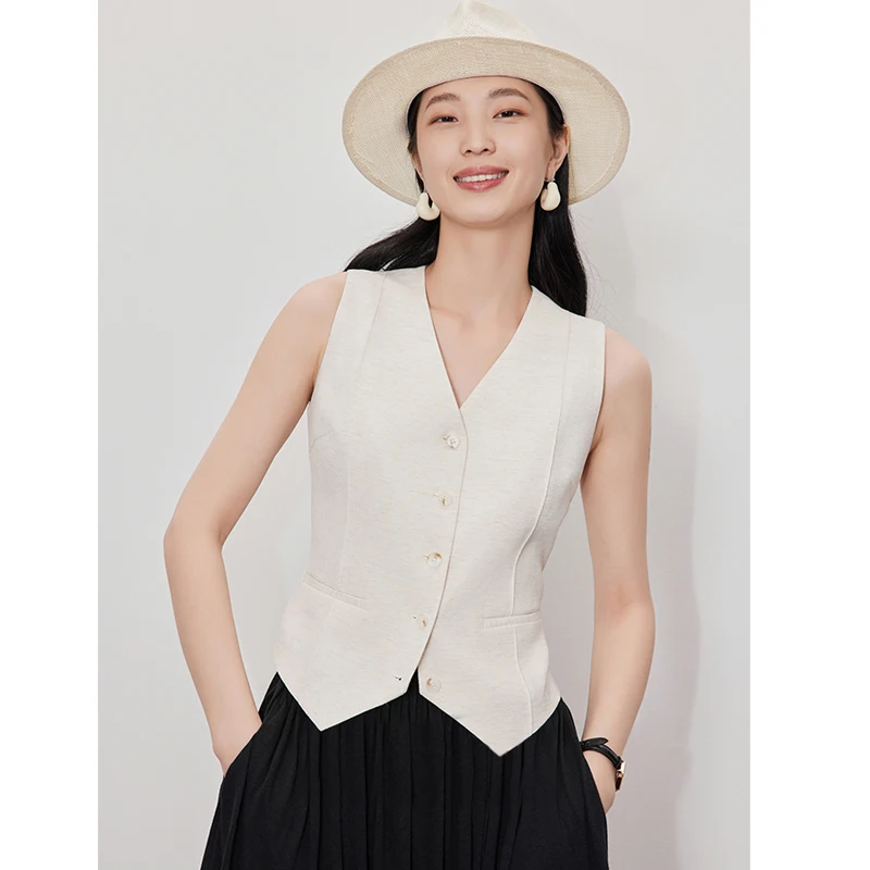 

Vintage Suit Waistcoat Fashion Simple Single Breasted Elegant Women's Sleeveless Vest Casual Solid Color Slim-fit Small Coat