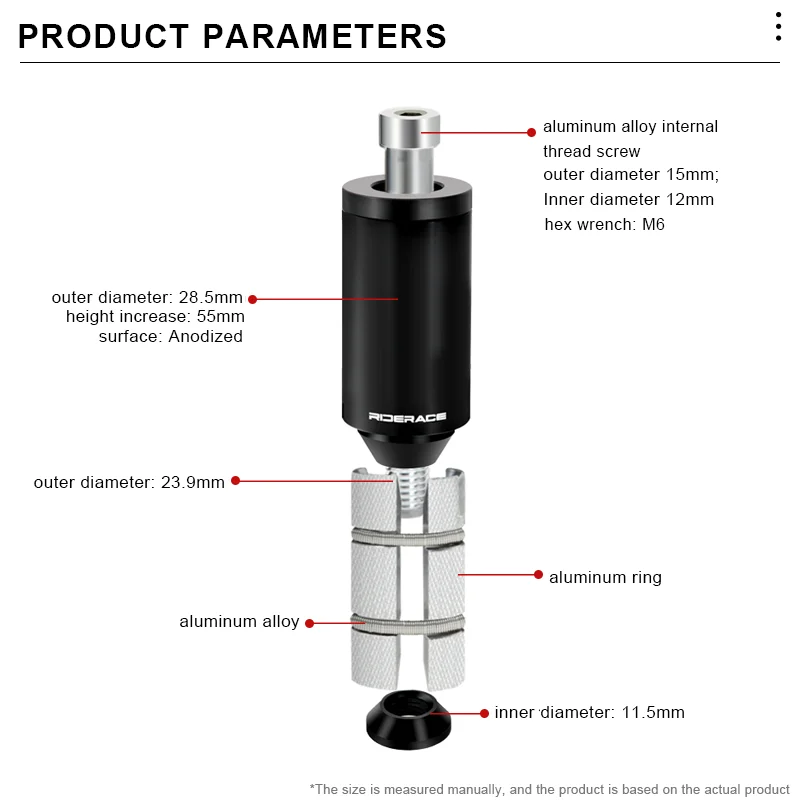 Fahrradlenker-Vorbauhöhenverlängerung, Gabel-Vorbauverlängerung, 1-1/8 Zoll (28,6 mm) Aluminium-Gabel-Vorbau-Verlängerung, versteckter Riser für MTB und Rennräder – Detail 9