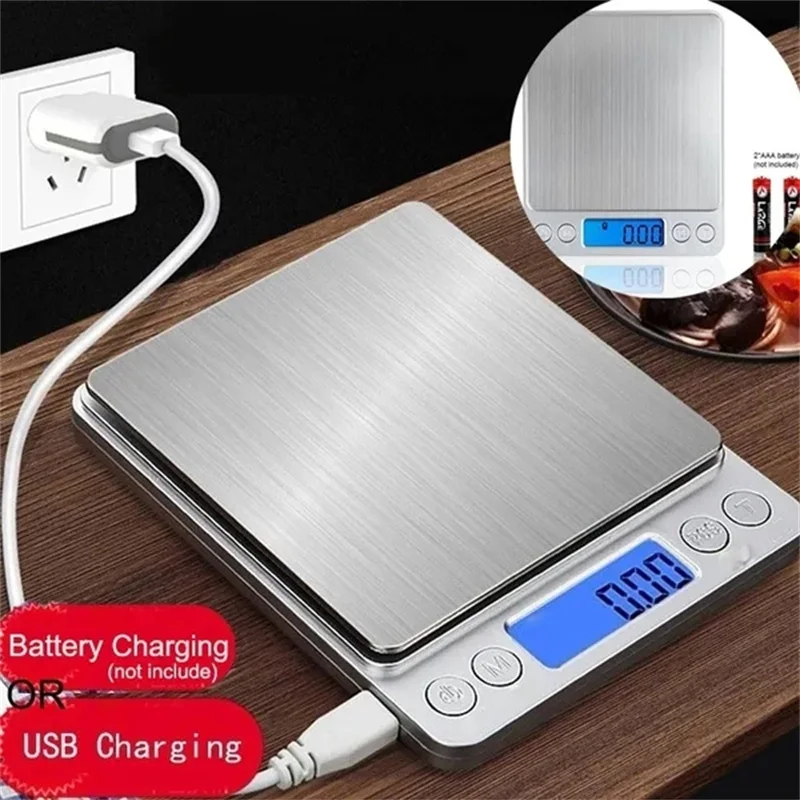 Balança de Cozinha Digital Mini Bolso Precisão Jóias Equilíbrio Eletrônico Peso Ouro Grama 500g 1000g 2000g 3000g Aço Inoxidável