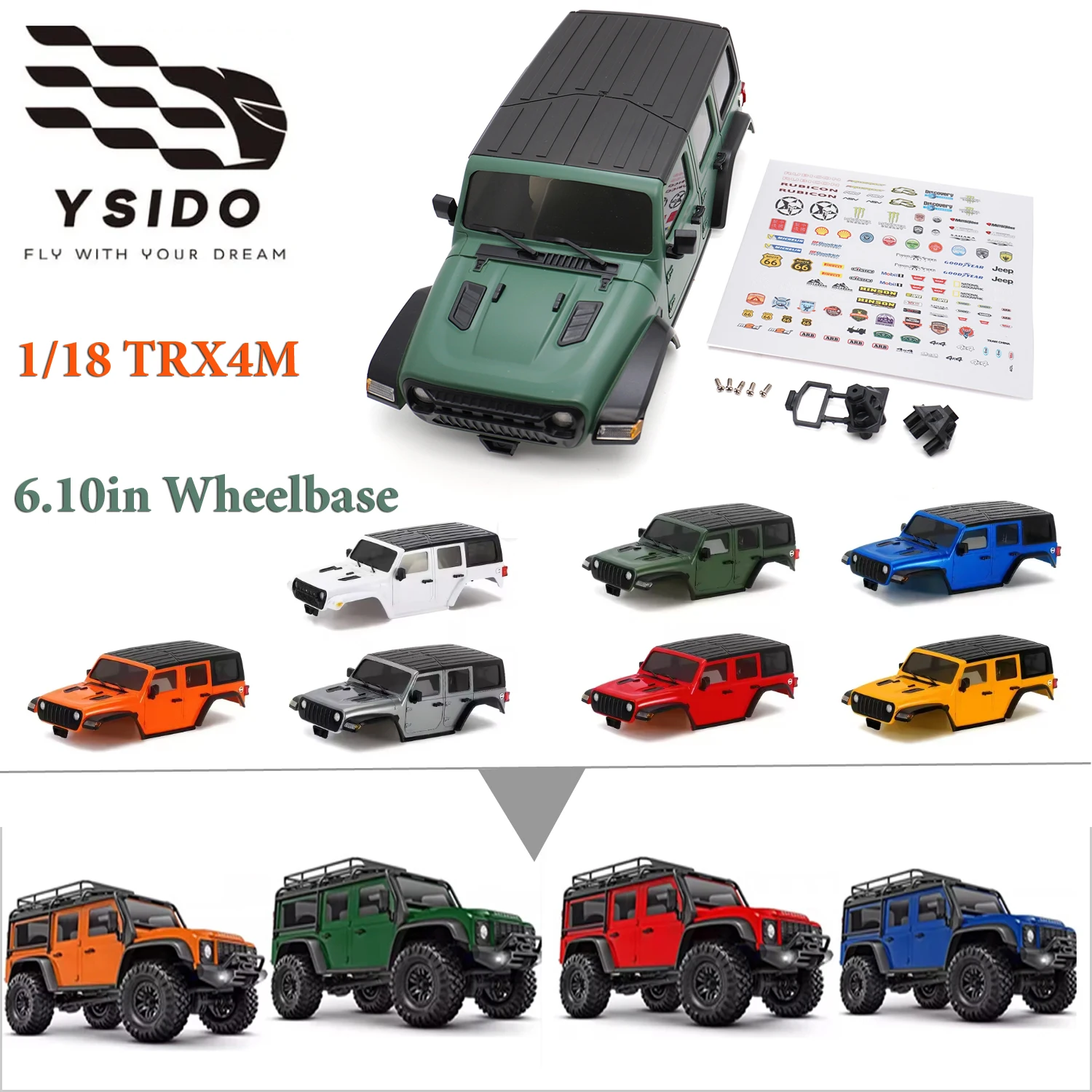 

6.10inch/155mm Wheelbase ABS Hardtop Body Shell Kit For 1/18 RC Crawler TRX4M Bronco Defender Wrangler Chassis RC Car Parts
