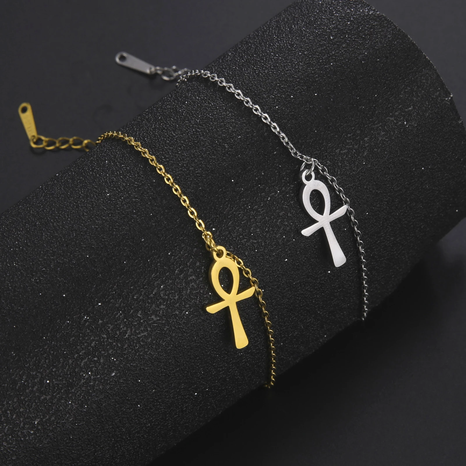 Egypt Key of Life Symbols Ankh Cross Anklet Stainless Steel Egyptian Pendant Women Beach Foot Ankle Bracelet Jewelry Gift