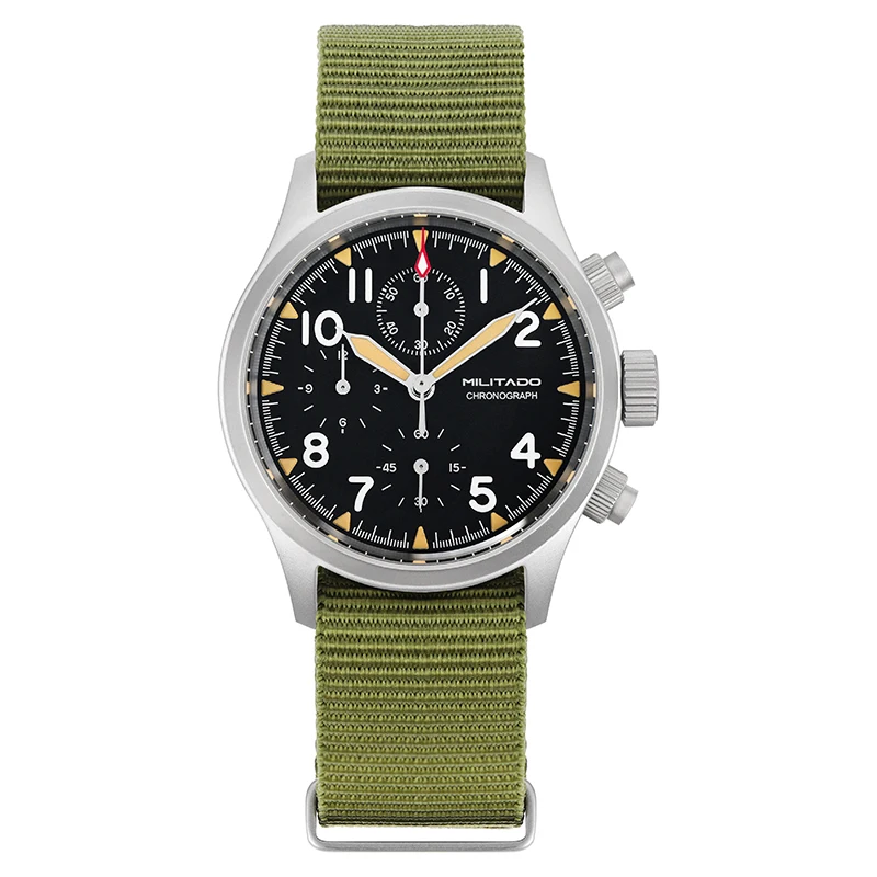 Militado ML1868KF Retro VK67 quartz chronograaf horloge roestvrijstalen behuizing 3 wijzerplaat waterdicht 100M multifunctioneel militair horloge