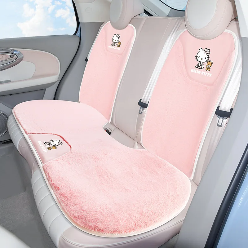 Kawaii Sanrio Hello Kitty Car Seat Cover Cartoon Animation Kt Cat Winter Warm Plush Cushion Protection Mat Car Accessories Gift