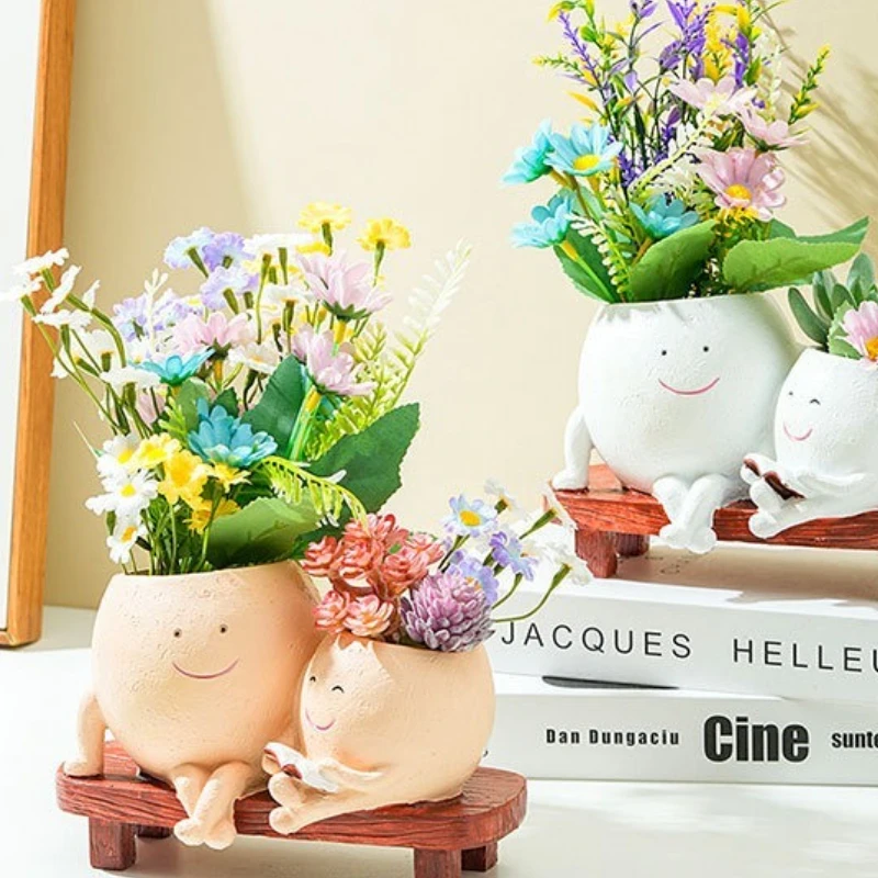 Charming Character Succulent Flower Pot Set Cute Home Decor Planter Perfect for Plant and Decor Enthusiasts Resin