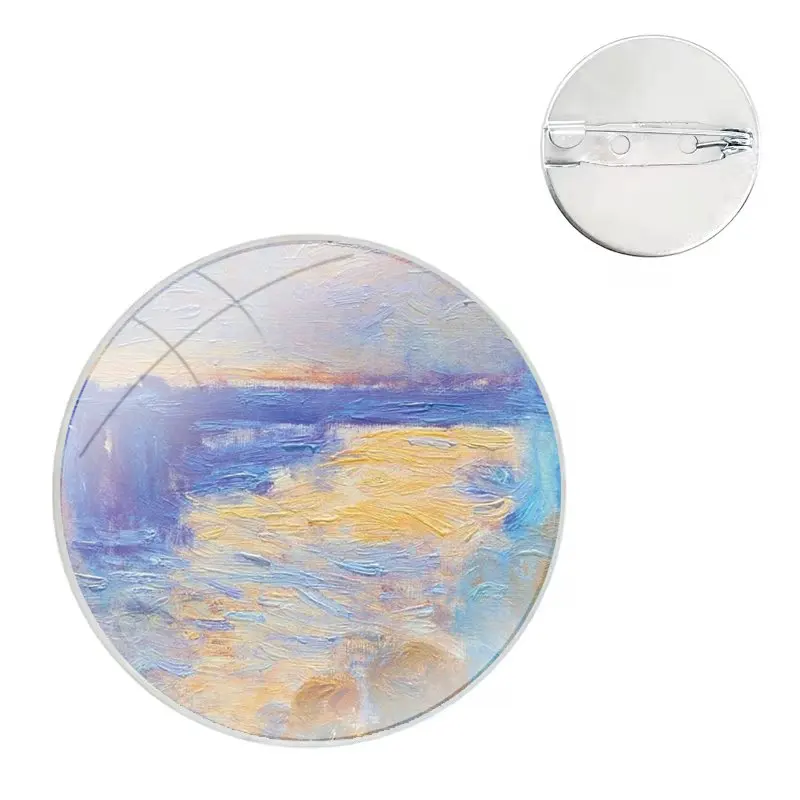 Claude Monet Impressionism French Glass Dome Brooches Badge Pins For Clothes Hat Shirt Lapel Bag