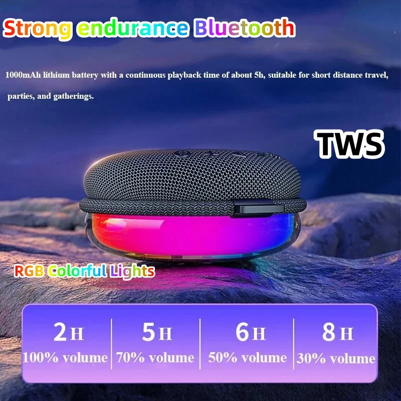 Portable Waterproof Bluetooth Speaker Plastic Mini Subwoofer Wireless 5.3 Audio Player with RGB Light for Outdoor Cycling Sports