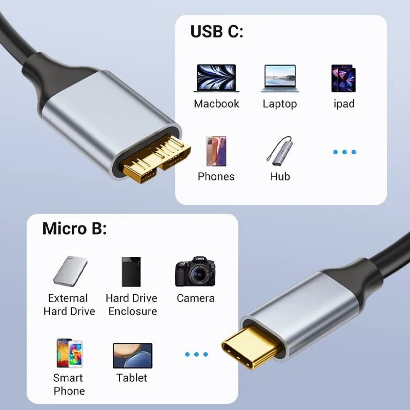 Przewód USB C do Micro B Kabel do dysku twardego Pleciony kabel męski USB 3.0 typu C do Micro B do MacBooka Toshiba Canvio