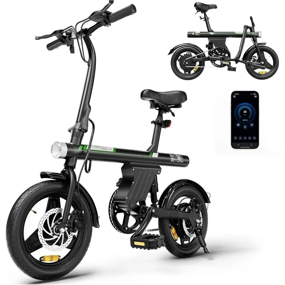 

Compact Adult Electric Bike, 500W High Power, 15-Mile Range, 36V 7.8Ah Battery, 14 Wheel for Urban Commuting with APP Control
