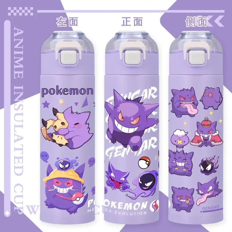 Anime dos desenhos animados pokemon pikachu gengar eevee copo isolado de aço inoxidável y2k moda novo estudante copo palha portátil carro presente