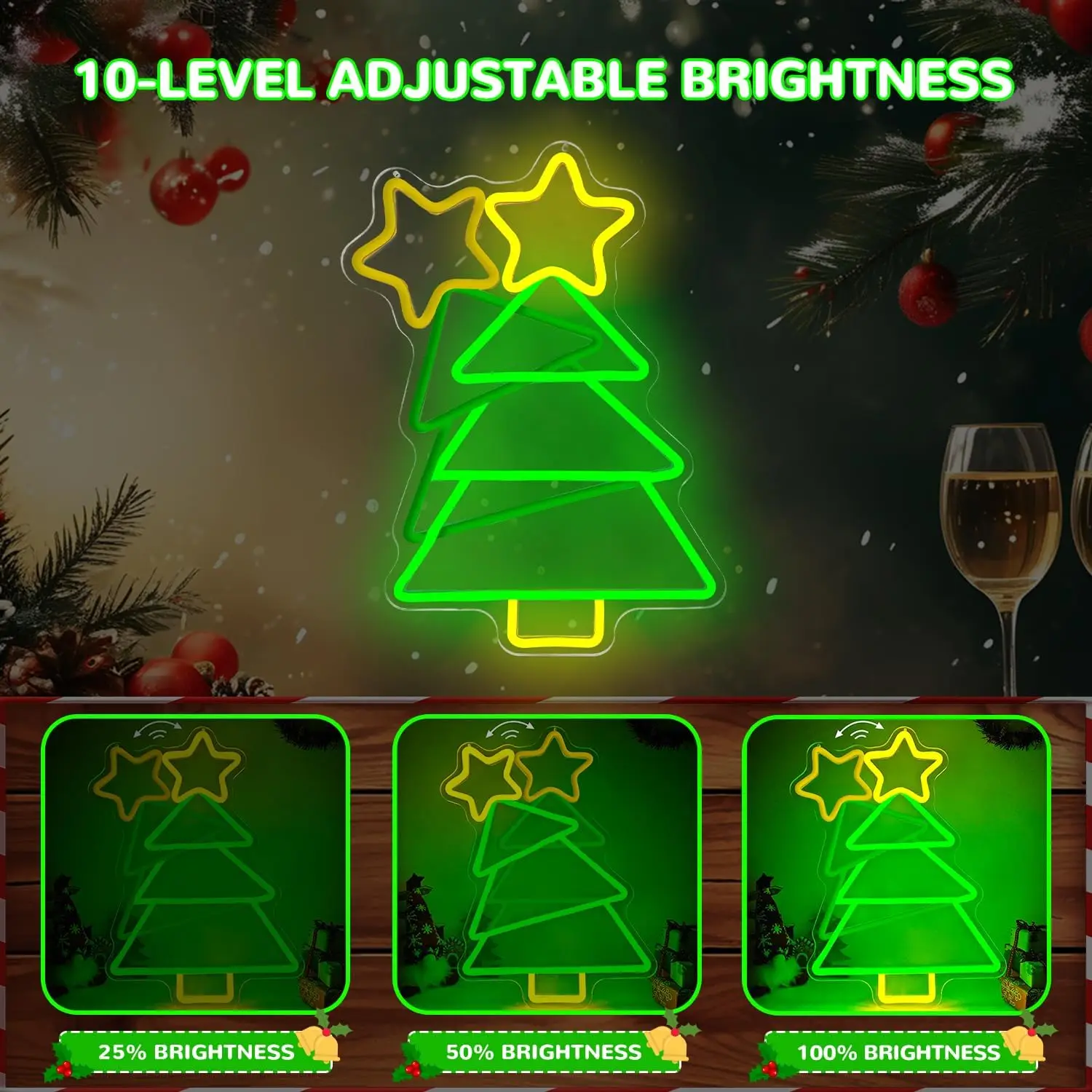 وميض شجرة عيد الميلاد النيون USB عكس الضوء LED ضوء النيون لغرفة النوم المنزل حفلة بار مهرجان نافذة عيد الميلاد ديكور هدية #4