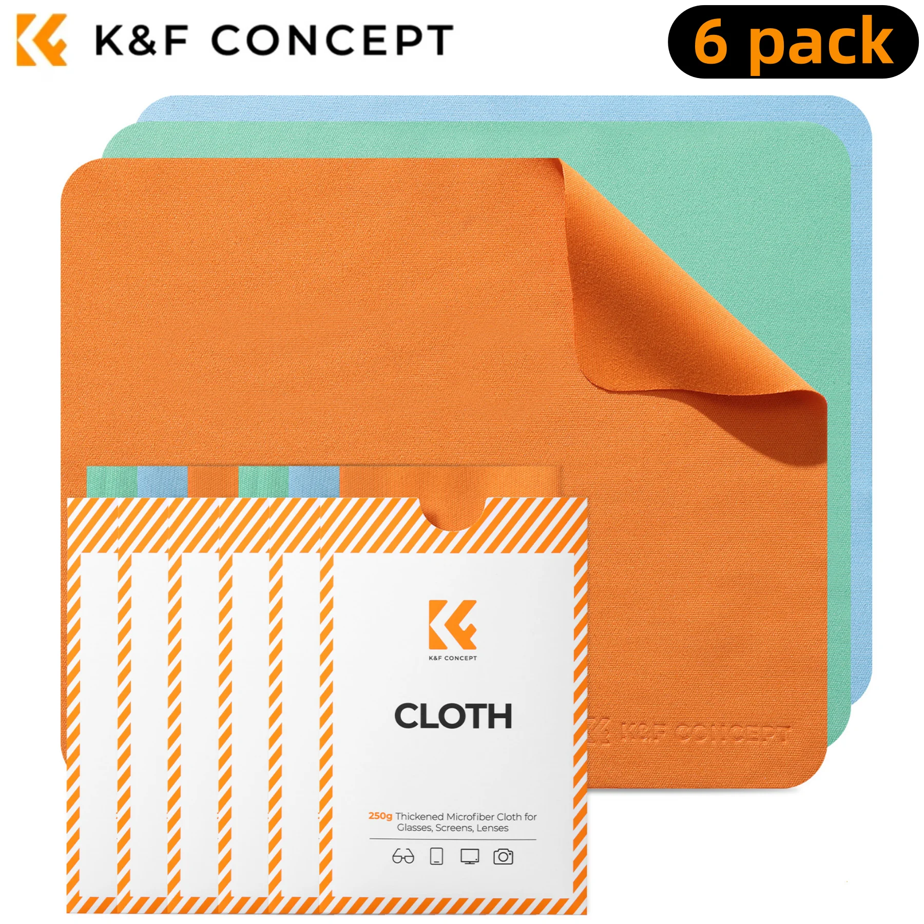 K&F CONCEPT 6*7 inch microvezel reinigingsdoekjes, wasbaar, voor camera lenzen, brillen, telefoon- en pc-schermen