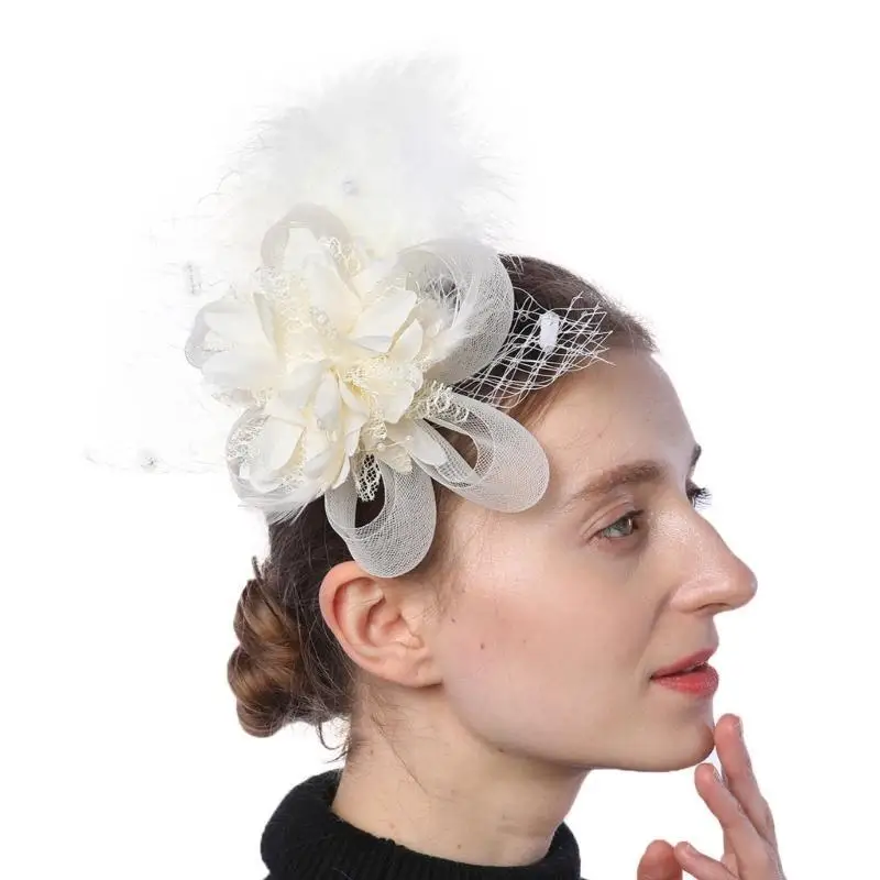 39BD Vintage Feder Haar Clip Handgemachte Haar Kopfbedeckung für Frauen Dame – Detail 3