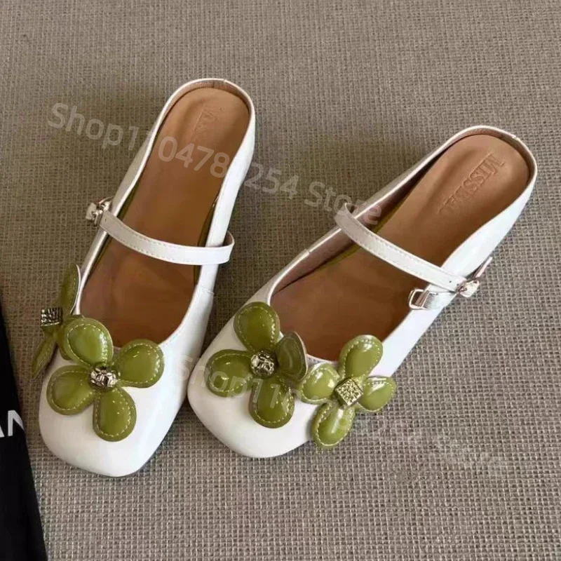 

Flower Flats Slippers Women's Sandals Elegant Square Toe Mules Shoes 2025 Trend Summer Fashion Slides New Dress Mujer Sandalias
