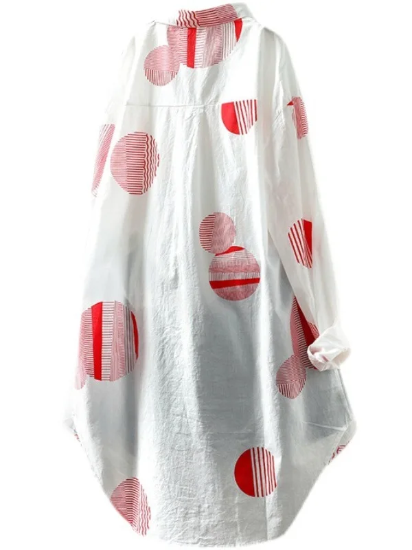 

Women's Long Shirt Literary Letter Print Commute Style Cotton Blend Bell Sleeve Thin Fabric Durable Long Length