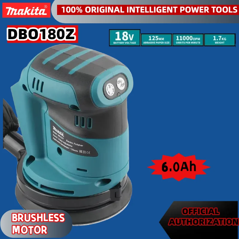 Szlifierka oscylacyjna akumulatorowa Makita DBO180Z 18V, litowo-jonowa, do szlifowania drewna, szpachli i polerowania.