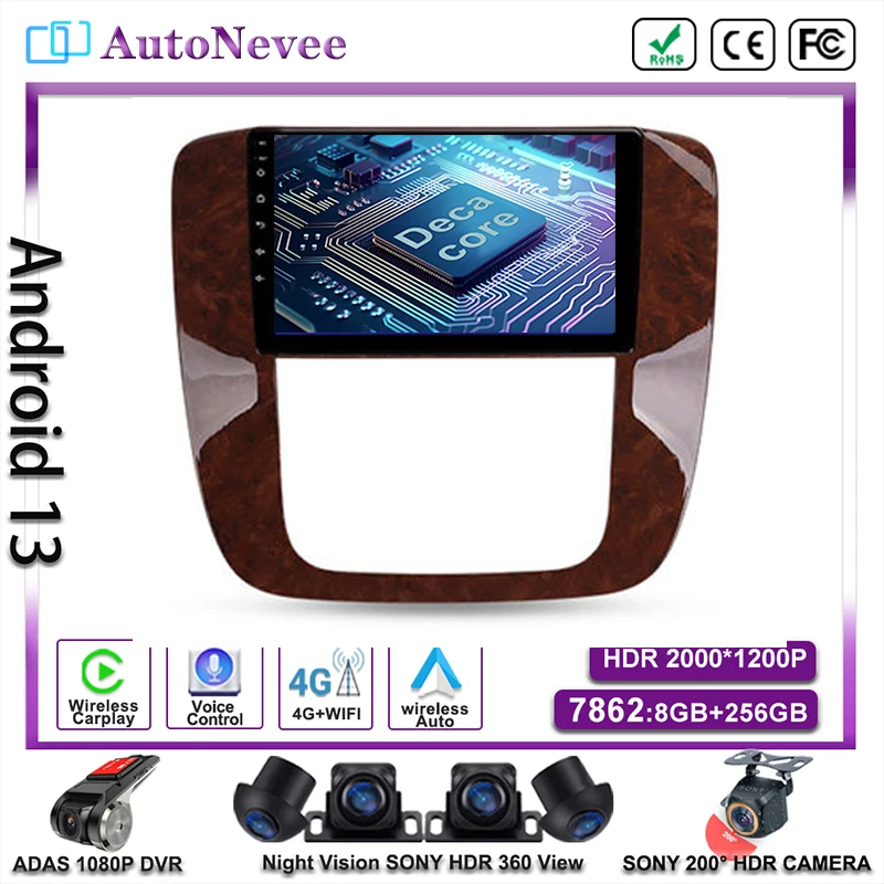 Android 14 GPS Navigation For GMC Yukon 3 GMT 900 For Chevrolet Tahoe 3 III GMT900 2006 - 2014 Radio Stereo Multimedia Car