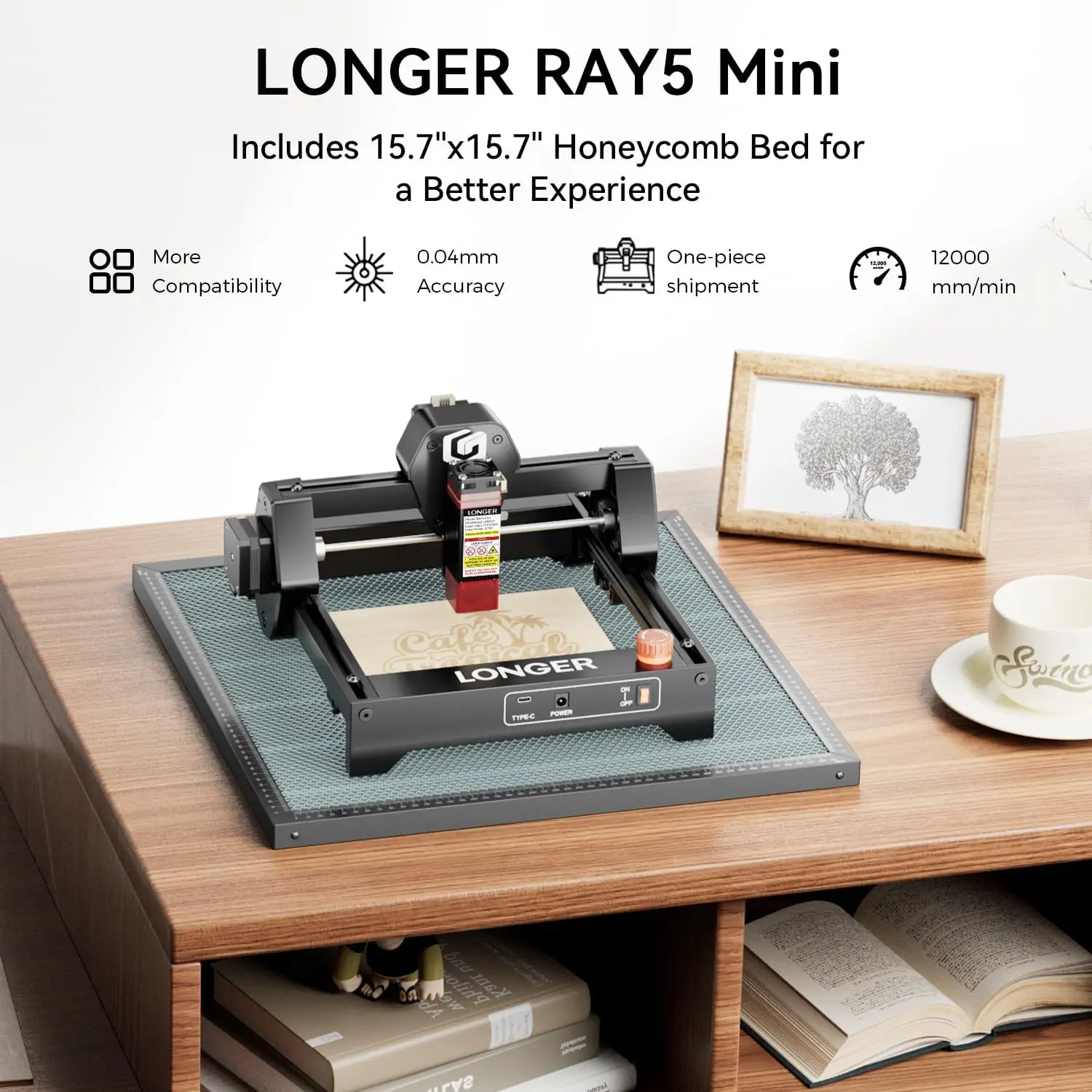 LONGER RAY5 Mini 2.5W Laser Engraver with 15.7"x 15.7" Honeycomb Bed