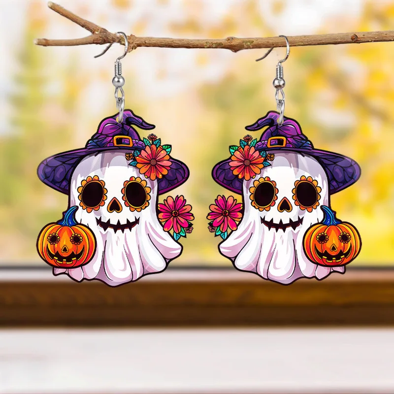 Pendientes acrílicos coloridos de calabaza fantasma de Halloween, ambiente de Festival de moda lleno de diversión