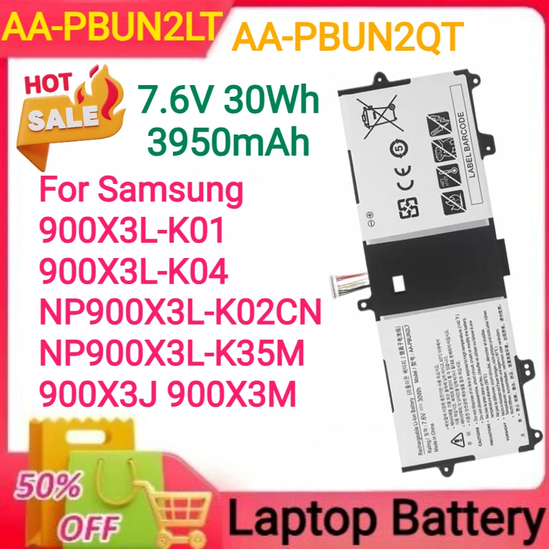 

7.6V 30Wh 3950mAh AA-PBUN2LT AA-PBUN2QT For Samsung 900X3L-K01 900X3L-K04 NP900X3L-K02CN NP900X3L-K35M 900X3J 900X3M