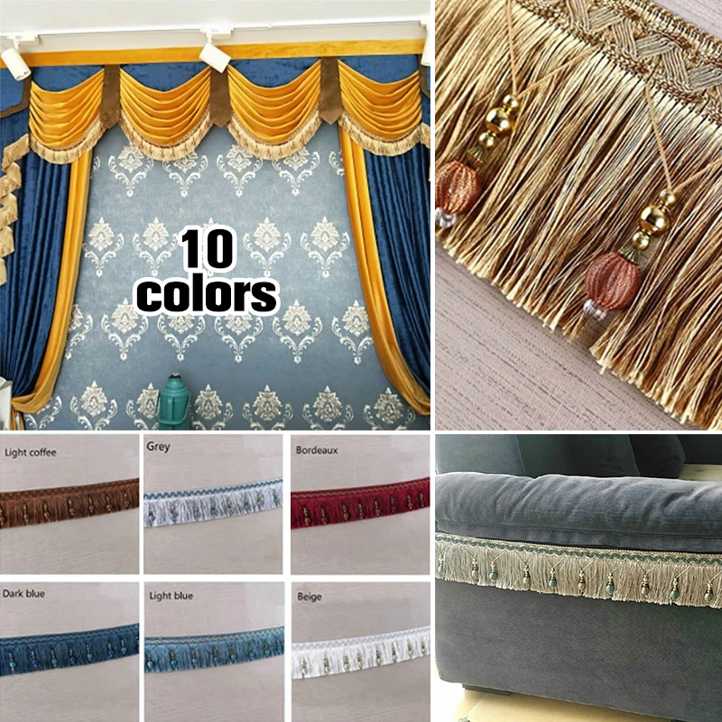 

2/4/6 Meter Curtain Tassel Beaded Fringe Trimming Braid Trim Pom Pom Upholstery DIY Decor Accessories