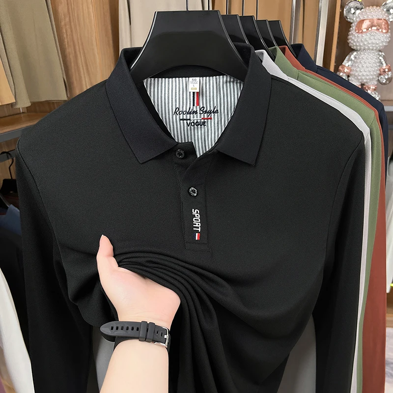 Hochwertiges Designer-Polohemd, Neuheit für Frühling und Herbst, einfarbig, wärmend, langärmelig, mit Kragen, exquisites modisches Herrenoberteil – Detail 10