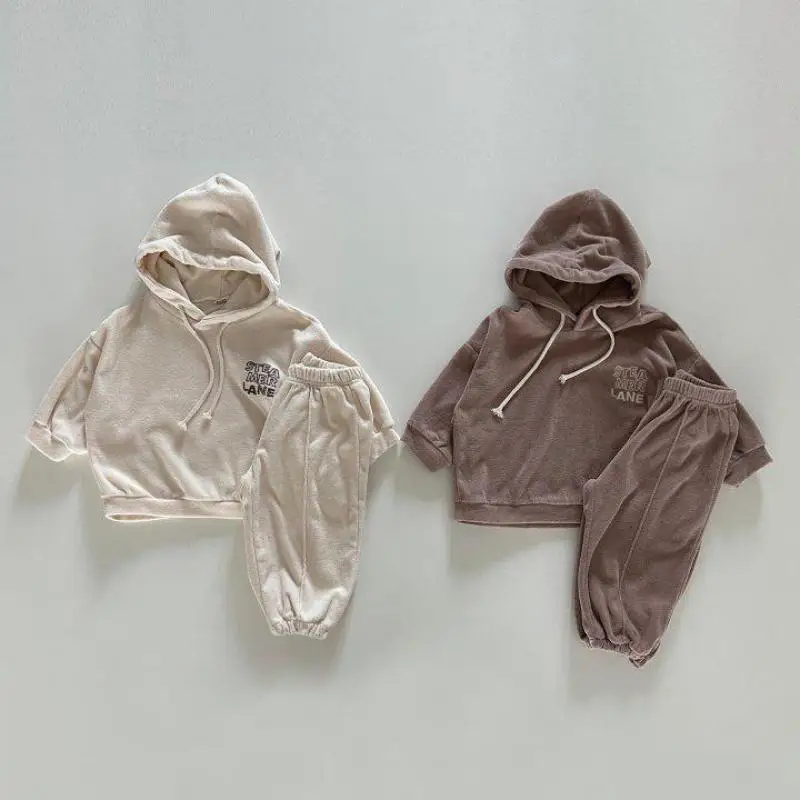 

2025 Autumn New Baby Letter Print Hooded Sweatshirt Loose Trousers Children 2pcs Suit Baby Clothes Set Infant Casual Outfits