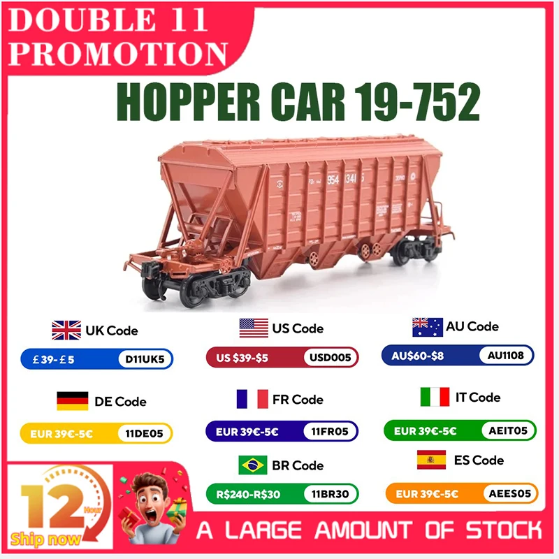 1/87 USSR Open Hopper Car 19-752 Plastic Model Original Railroad Freight Car For Grain Transit SJLKN002