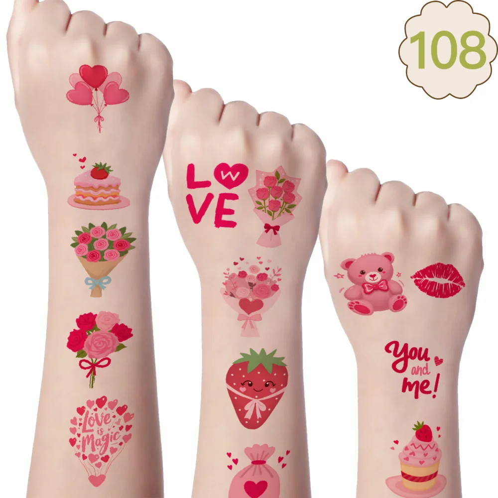 

108Pcs Temporary Tattoo Stickers, Waterproof Long-lasting Body Stickers Valentine's Day Men Women Tattoo Stickers