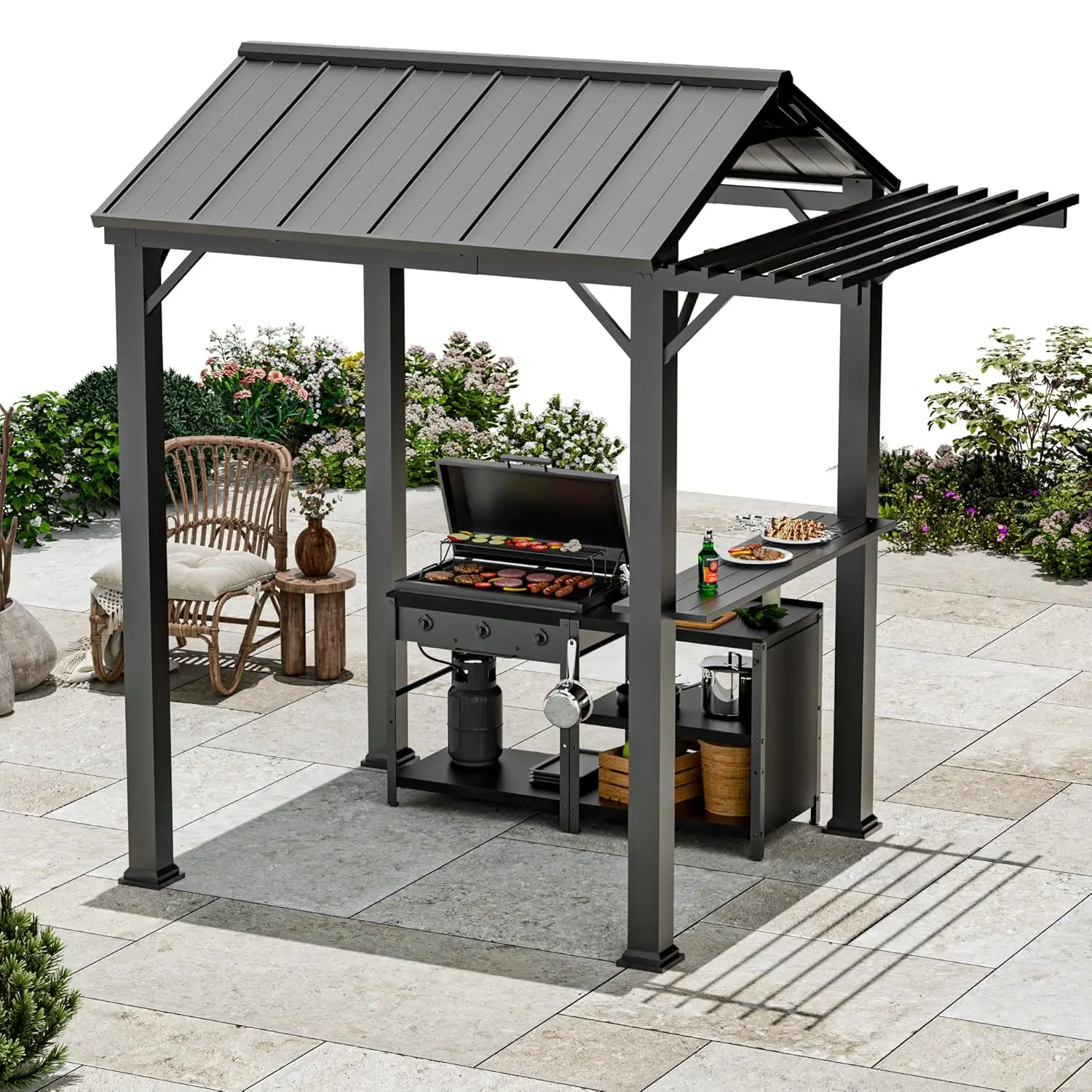 

6x8ft Grill Gazebo Galvanized Steel Roof Pergola Extension Rustproof Metal Frame Outdoor BBQ Patio, Customized