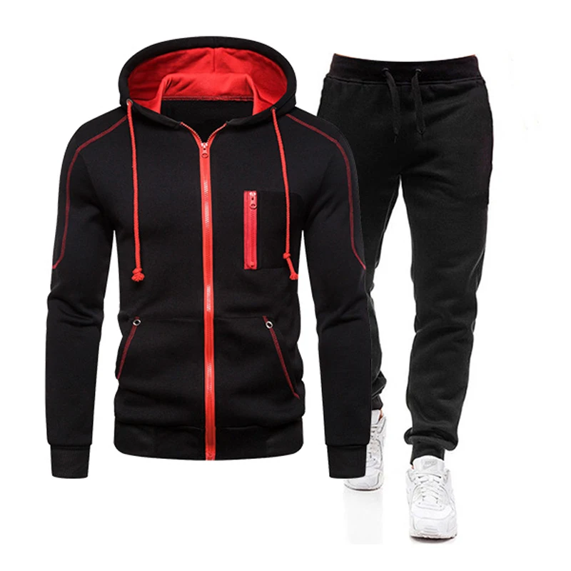 Autumn Winter Mens Tracksuit Business Casual Hooded Sweatshirts Black Jogging Sweatpants 2024 New in zipper Jacket Coat Clothing