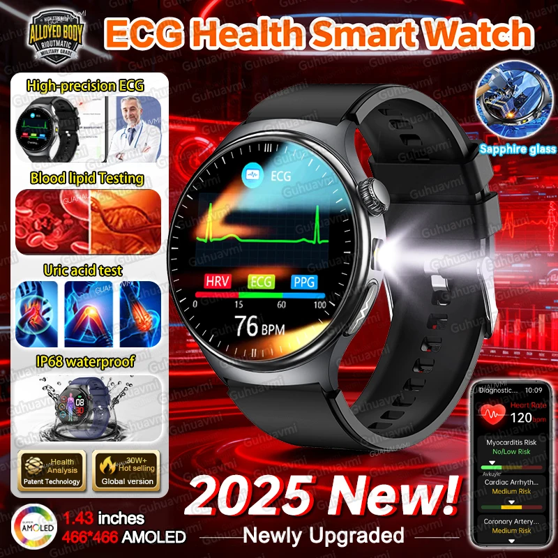 

2025New ECG+PPG AI Health Diagnose Smart Watch Men Women Clock Blood Lipid Uric Acid Heart Rate BT Call Waterproof SmartBracelet