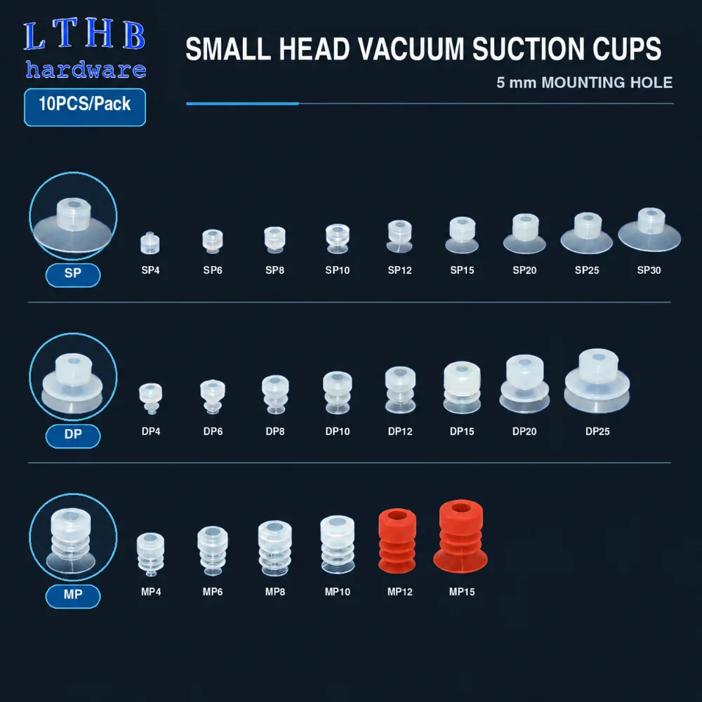 10PCS Pneumatic Suction Cup Small Head Sucker Silicone Rubber 5mm Mounting Hole for Injection Molding Machine Manipulator Parts