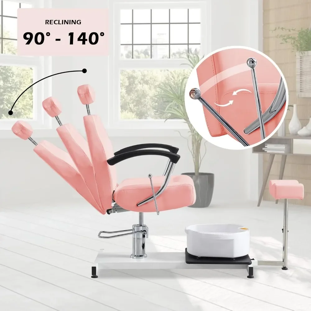 Pedicure Station Chair W/Footrest and Foot Basin, 360 Swivel Reclining Pedicure Chair w/Hydraulic Adjustable Height and Headrest