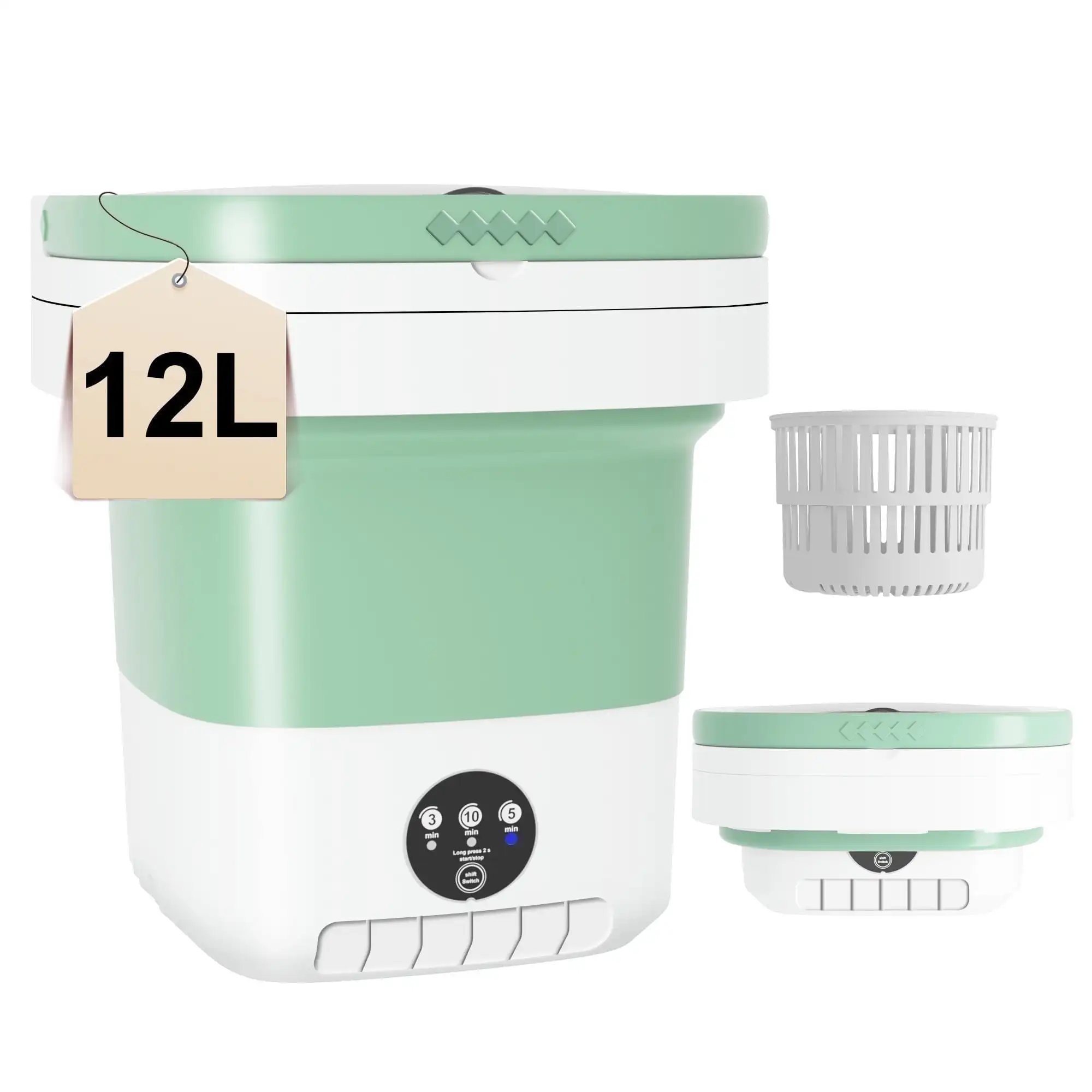 غسالة بنتانتان المحمولة سعة 12 لتر، غسالة صغيرة قابلة للطي للشقة، RV، السفر، أخضر