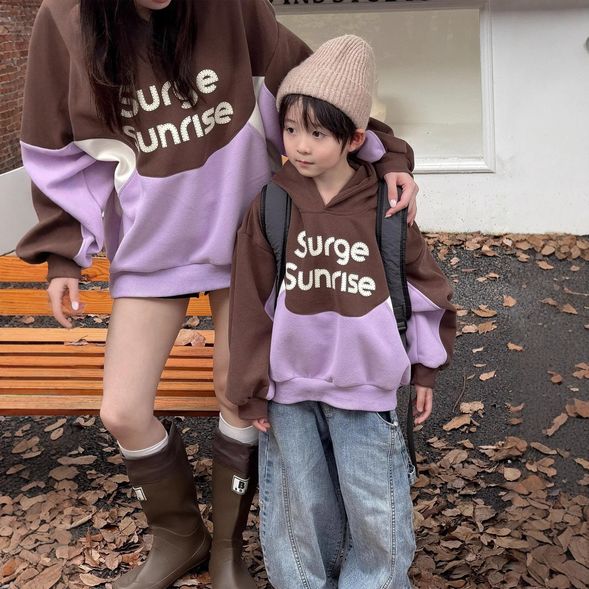 

2025 Kids Unisex Hoodie Family Matching Tops Letter Print Pullover Cotton Sweatshirt Casual Clothes Boys Girls Autumn Outfit
