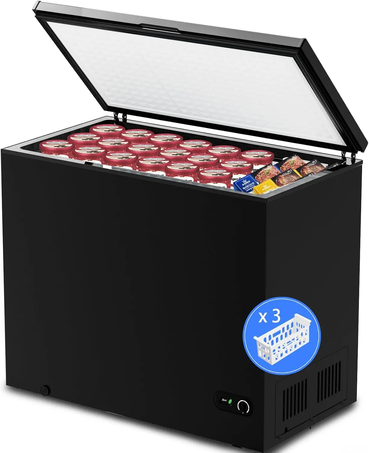 Chest Freezer with 3 Removable Basket, Free Standing Top Open Door Compact Deep Freezer with Adjustable Temperature for Home/Kit