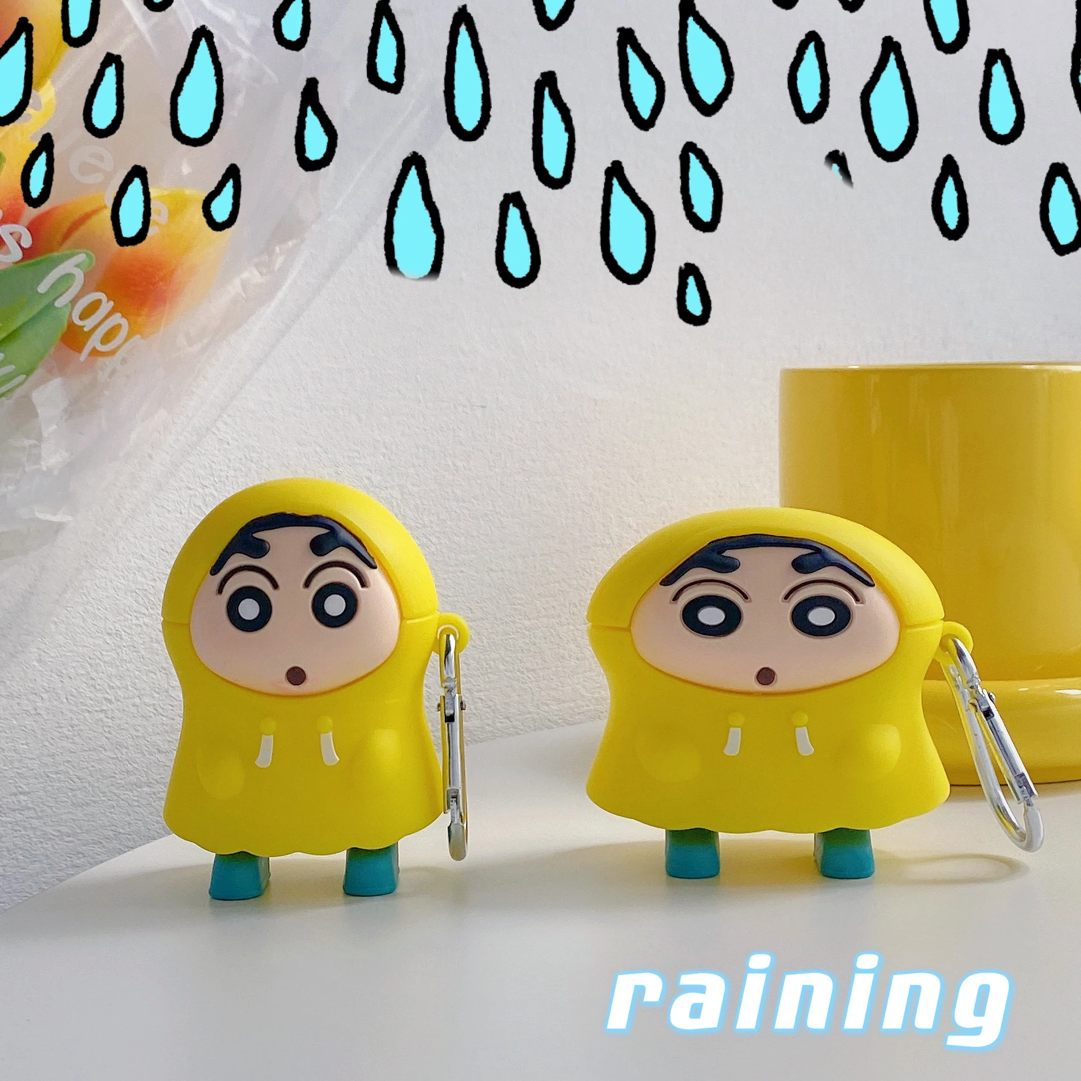 For Airpods 1 2 3 4 Pro Pro 2 Yellow Raincoat Crayon Shin-chan Silicone Earphone Case Accessories Cover