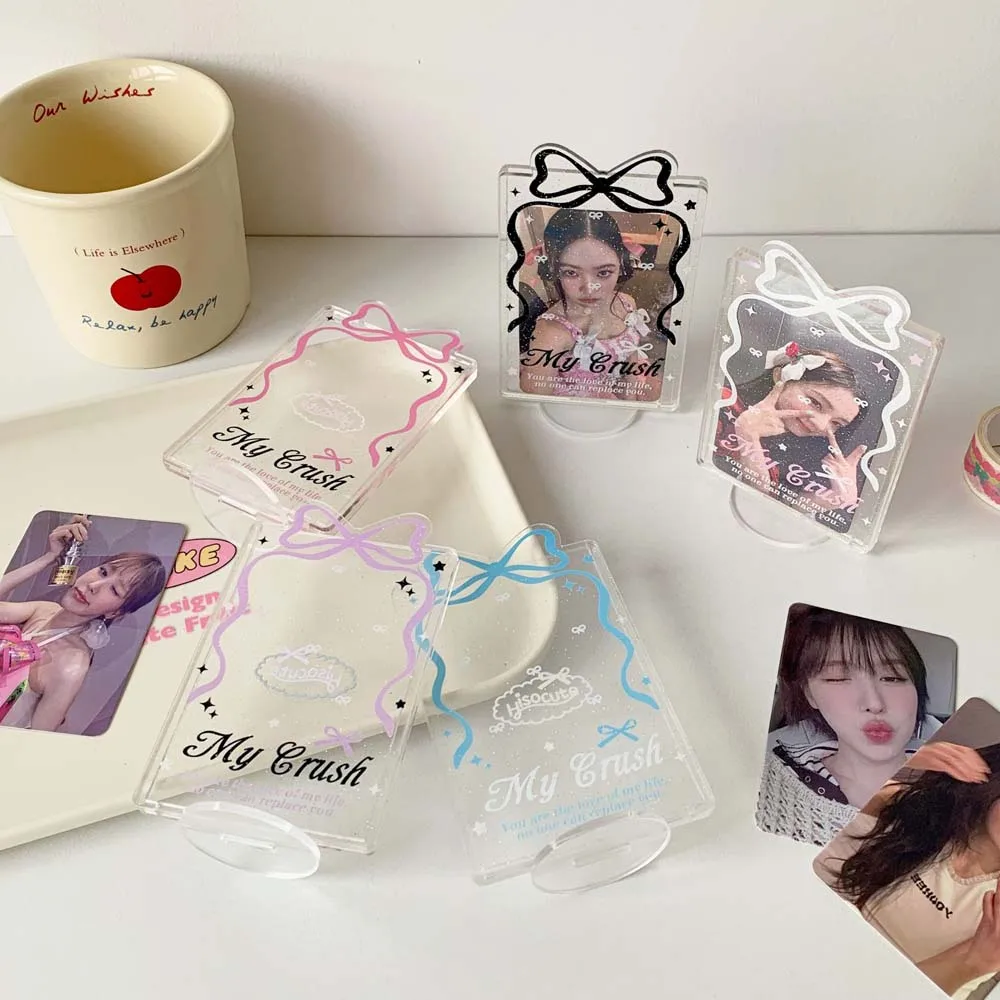 Desktop Decoration Korean Style Card Holder Bowknot Polaroid Photo Student Card Cover Card Case Acrylic ID Card Holders Student