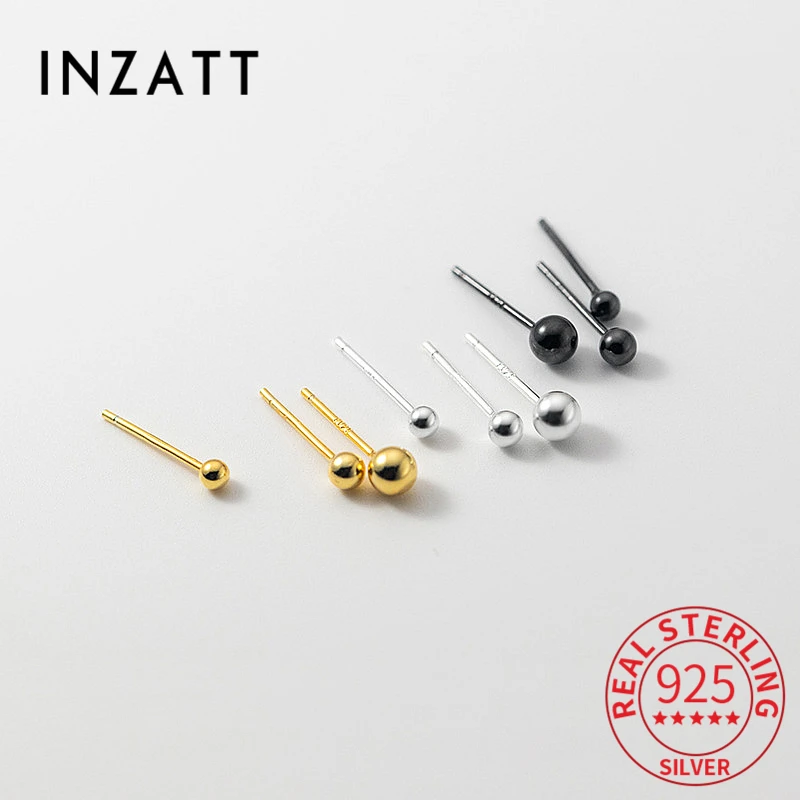 INZATT Real 925 Sterling Silver 2.5/3/4mm Bead Stud Earrings For Charming Women Classic Fine Jewelry Minimalist Accessories