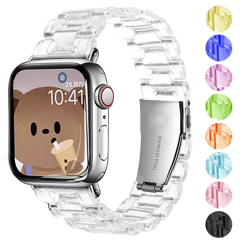 Transparent Resin strap for apple watch band 42mm 40mm correa 44mm 38mm Smart Wrist link bracelet iwatch series 8 7 6 5 4 SE 9